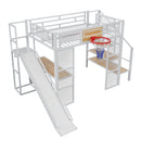 Loft Bed With Built In Desk, Open Wardrobe, Basketball Hoop, Slide And Staircase by Unique Piece Furniture