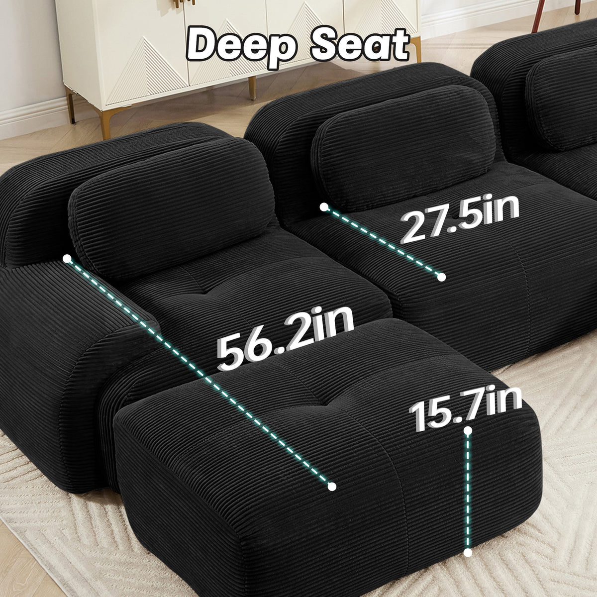 U-Shaped Modular Sofa with Breathable Corduroy Fabric, photo 5 of 10