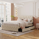 Upholstered Platform Bed With 2 Drawers And 2 Sets Of USB Ports On Each Side, Fabric