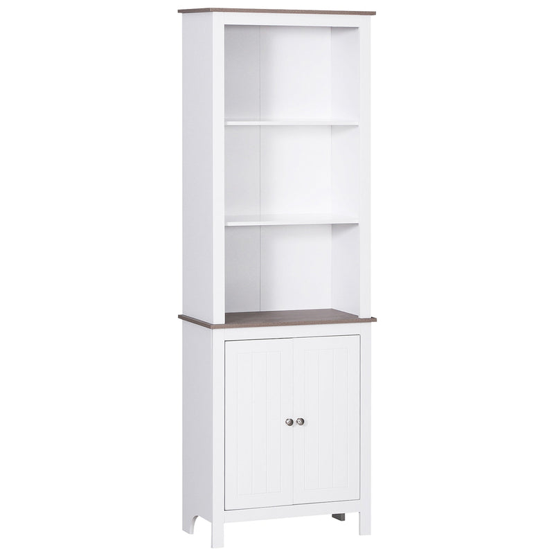 69" Freestanding Storage Cabinet, Bathroom Linen Tower, Kitchen Cupboard, Buffet Cabinet, Bookcase with Double Door 3-Tier Shelf for Home Office, White