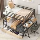 Full Size Bunk Bed With Built In Desk, Light, And 2 Drawers - Black by HouseOfZazla