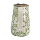 6.3x4.5x7.1' White Ceramic Pitcher Vase with Green Floral Pattern by HouseOfZazla