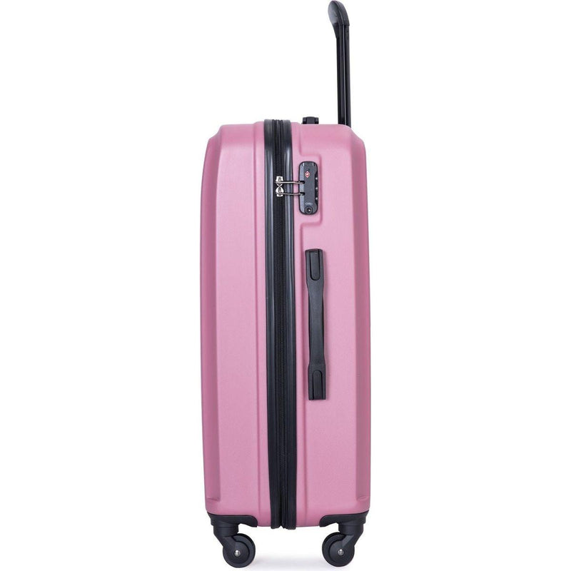 3 Piece Luggage Sets ABS Lightweight Suitcase with Two Hooks, Spinner Wheels, TSA Lock, (20/24/28), Pink
