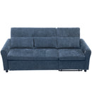 2-in-1 Sofa 82' Three-seater Sofa with Sofa Bed and Reversible Recliner, Blue Chenille