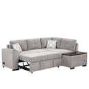 83.8" Reversible Sectional Pull-Out Sofa Bed L-Shaped Corner Sofa Couch with Storage Chaise, USB Ports, Power Sockets, Cup Holder for Living Room, Bedroom, Study,Light Gray