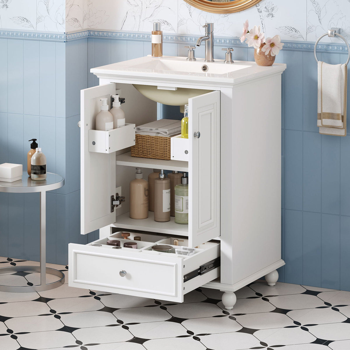 Modern Bathroom Vanity With Sink, Cabinet With Drawer And Dividers, Rectangular Storage Unit, photo 28 of 40