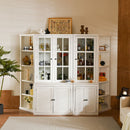 Retro Style Wall Suit With Glass Doors, 75.25" Tall Display Cabinets & Triangle Sided Bookshelves - White by HouseOfZazla