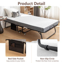 Foldable Metal Frame Bed For Guest With Memory Foam Mattress On Wheels, Saving Space Rollaway Bed by Unique Piece Furniture
