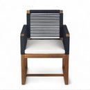 Outdoor Dining Chairs Set of 2, Acacia Wood Patio Armchair with Rope Design Back and Arms and Washable Cushion,for Backyard, Poolside, Garden,Black