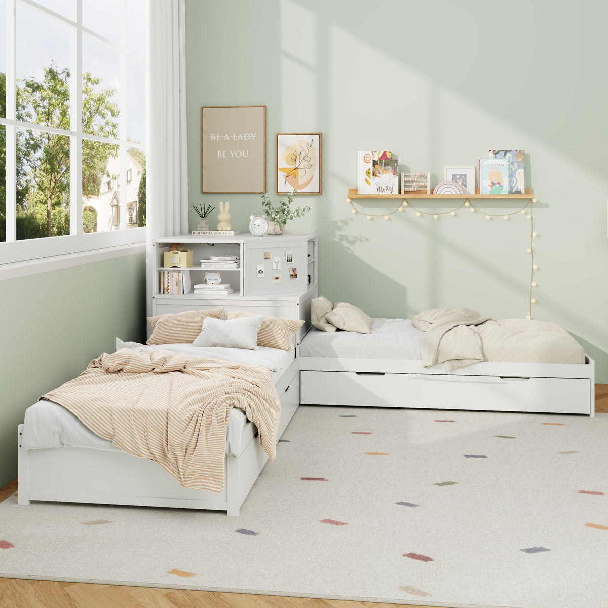 L-Shaped Bed Frame With Trundle, Built In Desk & LED Lighting, photo 19 of 31