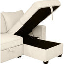 90" Pull Out Sleeper Sofa L-Shaped Couch Convertible Sofa Bed with Storage Chaise, Storage Racks and USB Ports (SG001340AA), Beige