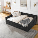 Upholstered Tufted Daybed With 2 Drawers, Waved Arms by HouseOfZazla