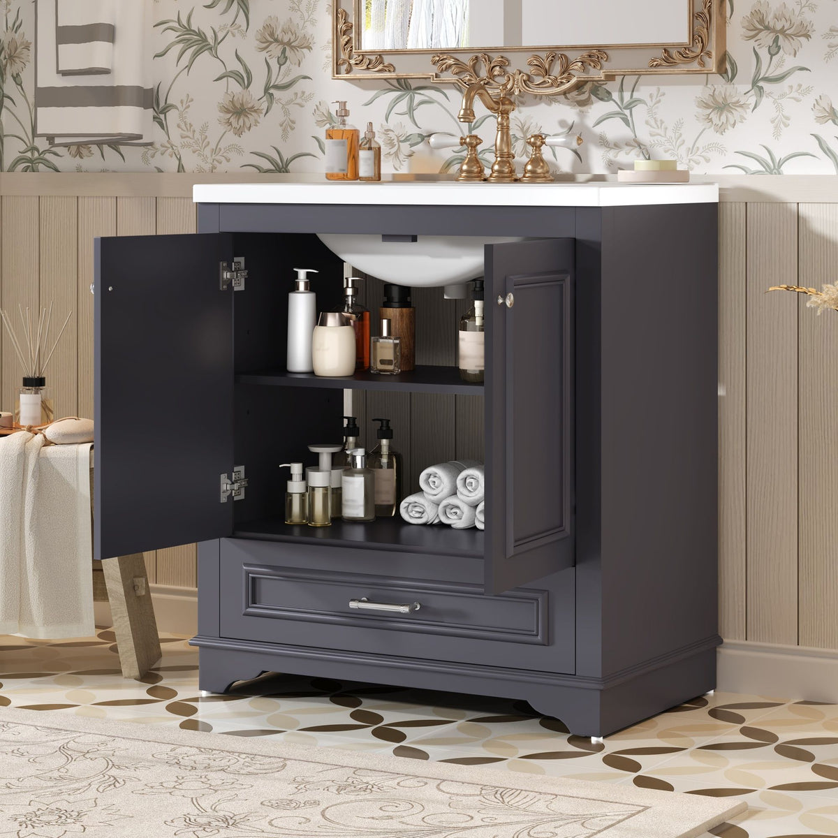 Bathroom Vanity With Sink, Cabinet & 2 Soft Closing Doors & Adjustable Shelf, photo 28 of 50