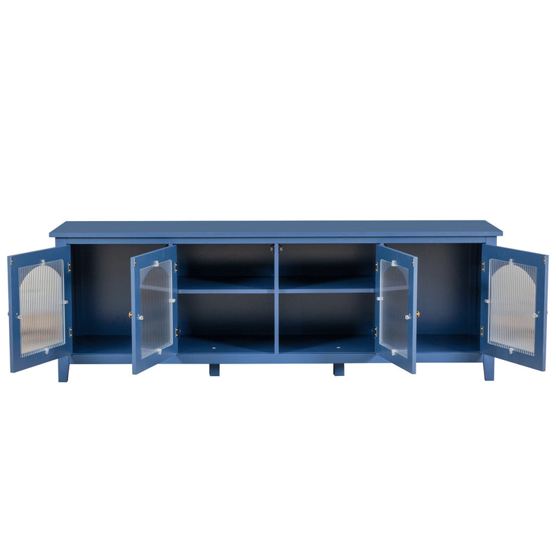 71-inchstylishTVcabinet Entertainment CenterTV stand,TVConsoleTable, Media Console,solidwood frame,Changhong glass door,Metal handle,antique blue,canbeplacedin the children's room,bedroom Living Room