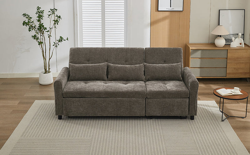 2-in-1 Sofa 82' Three-Seater with Sofa Bed and Reversible Recliner, Dark Grey Chenille
