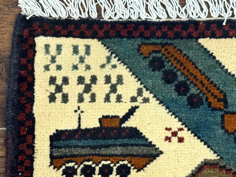 Afghan War Rug, Helicopters Tanks Guns, Handmade, Wool, 2x3