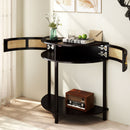Boho Rattan Semi Circle End Table With Sliding Rattan Door, Storage And Bottom Shelf by HouseOfZazla