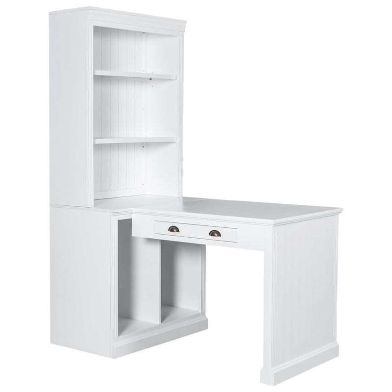 83.4"Tall Bookshelf with Writing Desk, Modern Bookcase with Study Desk, Workstation with Storage Shelf,Storage Bookcase with Open Shelves and LED Lighting for Living Room,Home Office,White