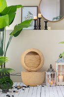 Cement Round Water Fountain With Light And Pump - Beige / Yellow by Unique Piece Furniture