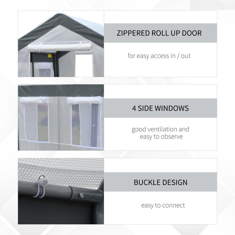 8' x 6' x 7' Walk-In Greenhouse, Outdoor Garden Warm Hot House with 4 Roll-up Windows, 2 Zippered Doors and Weather Cover, White