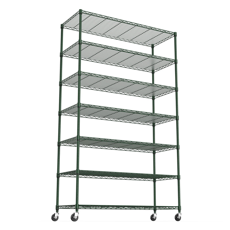 7 Tier Wire Shelving Unit, 2450 LBS NSF Height Adjustable Metal Garage Storage Shelves with Wheels, Heavy Duty Storage Wire Rack Metal Shelves - Green