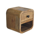 Extra Mini Curved Oak-ish Bedside with Open Slot, 1-Drawer