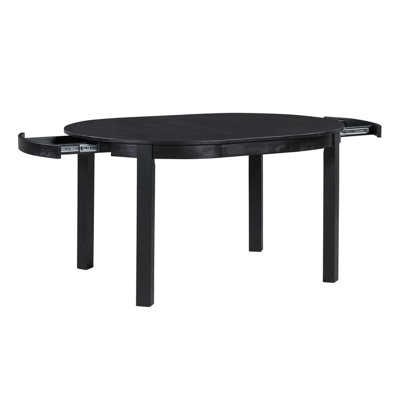 5-Piece Multifunctional Dining Table Set, Farmhouse Dining Set with Extendable Round Table,Two Small Drawers and 4 Upholstered Dining Chairs for Kitchen and Dining Room (Black)