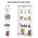4-Tier Glass Display Cabinet, Double Door Glass Cabinet, Four Partitions, Two Locks, Floor Standing Storage Cabinet for Living Room, Bedroom, Showroom and Office, White, 31.5"L x 14.2"W x 66.3"H