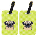 Checkerboard Lime Green Fawn Pug Luggage Tag