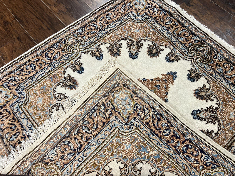 Square Persian Kirman Rug 4x4, Semi Open Field, Handmade