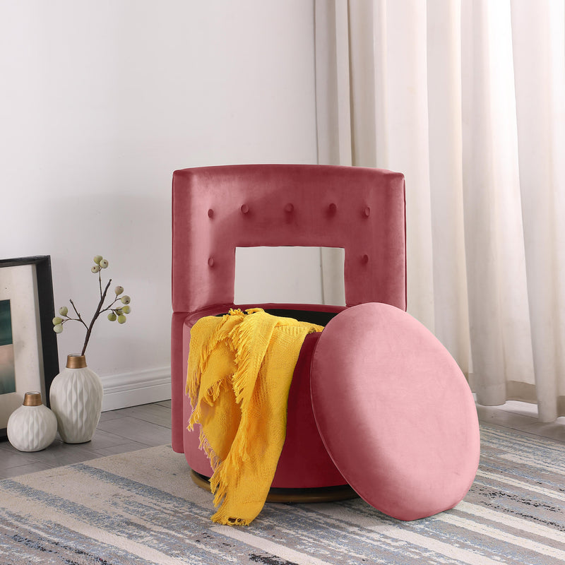 360 degree Swivel Accent Chair with Storage Function, Velvet Curved Chair with Gold Metal Base for Living Room, Nursery, Bedroom