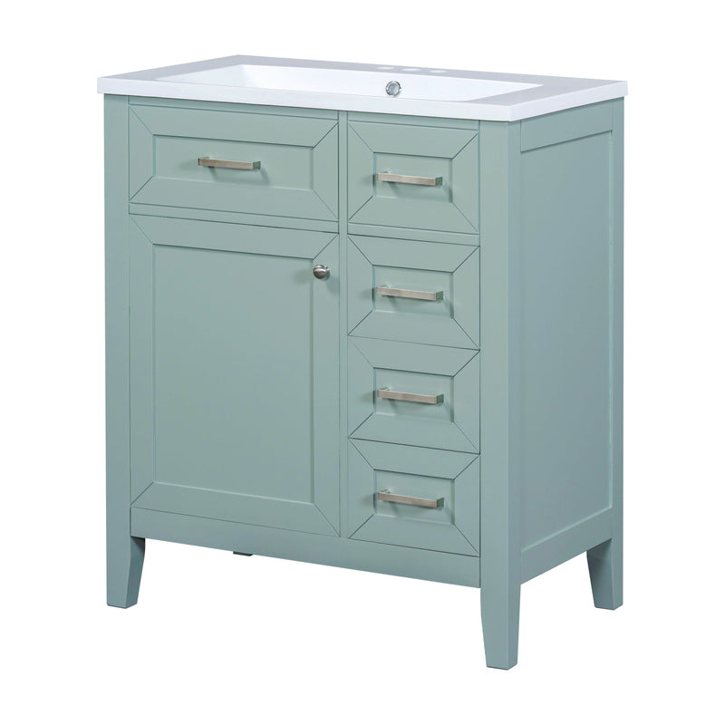 30" Bathroom Vanity with Sink Combo, Green Bathroom Cabinet with Drawers, Solid Frame and MDF Board