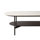 Contemporary Coffee Table Sintered Stone Surface With Ceramic Finish Double Layer Design Base Matte Shelf Modern Living Room Center Table - White / Gray by HouseOfZazla