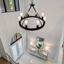 6 Light (No Bulbs) Wagon Wheel Chandelier Farmhouse Modern Small Round Chandelier For Living Room Kitchen Island Foyer Hallway Entryway Bedroom Dining Room Light Fixture Ceiling Hanging - Matte Black by HouseOfZazla