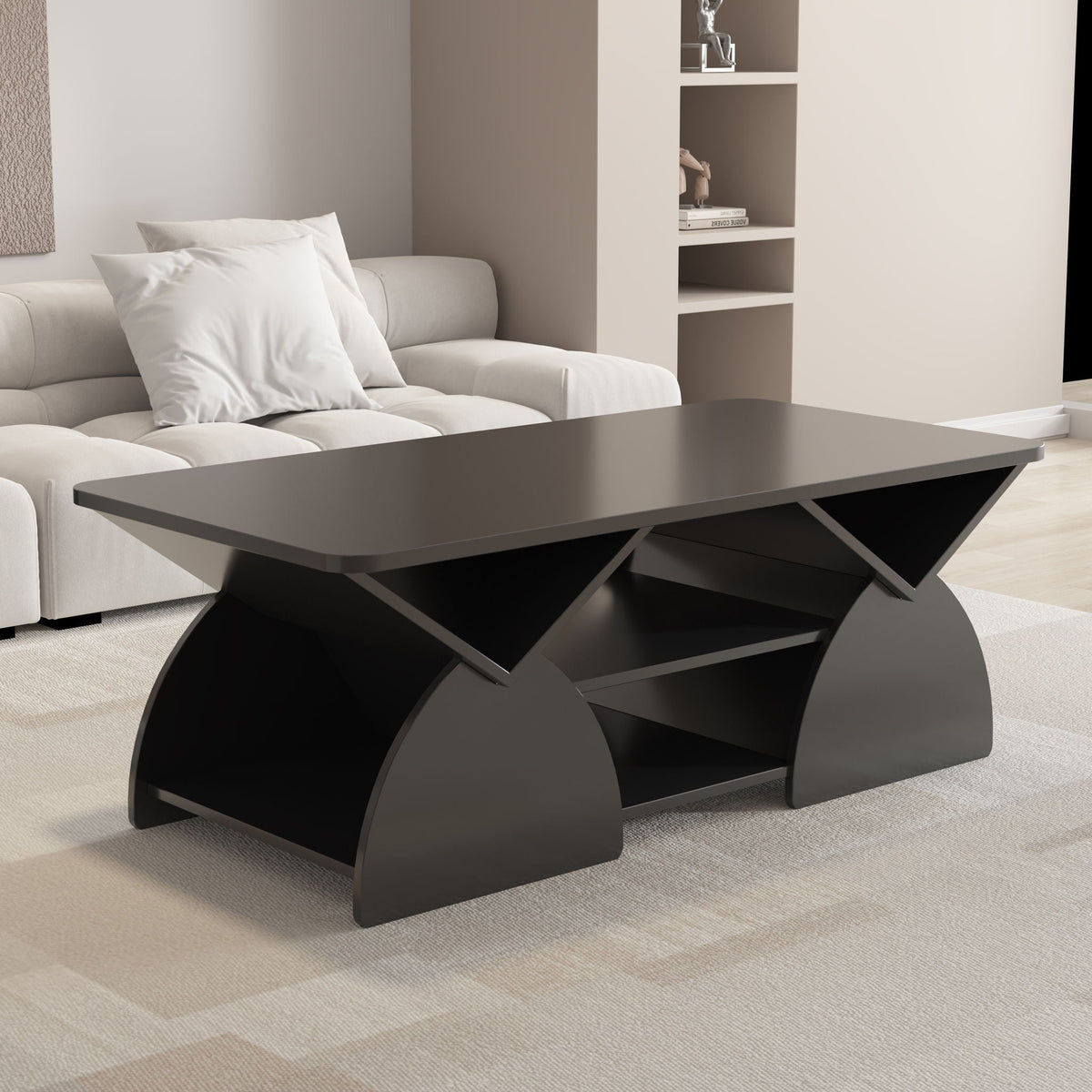 Geometric Engineered Coffee Table with Rounded Corners and Open Shelves, photo 6 of 12