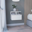 Floating Nightstand Wall Mounted With Single Drawer And 2 Tier Shelf - White by HouseOfZazla