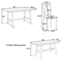 6-Piece Wood Dining Table Set Kitchen Table Set with Long Bench and 4 Dining Chairs, Farmhouse Style, Walnut+Gray