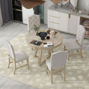 5-Piece Retro Functional Dining Set, Round Table with a 16"W Leaf and 4 Upholstered Chairs for Dining Room and Living Room (Natural)