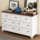 3 Pieces Wooden Captain Bedroom Set Twin Bed with Trundle, Nightstand and Dresser, White + Walnut