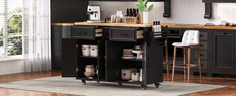 K&K 56.5'' Kitchen Island with Drop Leaf, Power Outlet, photo 4 of 10