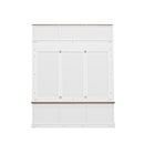Hall Tree With Bench And Shoe Storage, 5 In 1 Entryway Organizer Cabinet With Coat Rack, 4 Shoe Cubbies & 7 Hooks - White