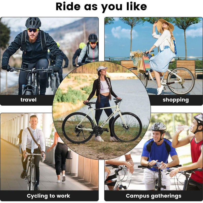 A28320-CREAM 700C Road Bike 21 Speed, Suspension Fork, Disc Brakes, Men's Women's Road Bike