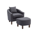 Accent Chair with Ottoman, Mid Century Modern Barrel Chair Upholstered Club Tub Round Arms Chair for Living Room
