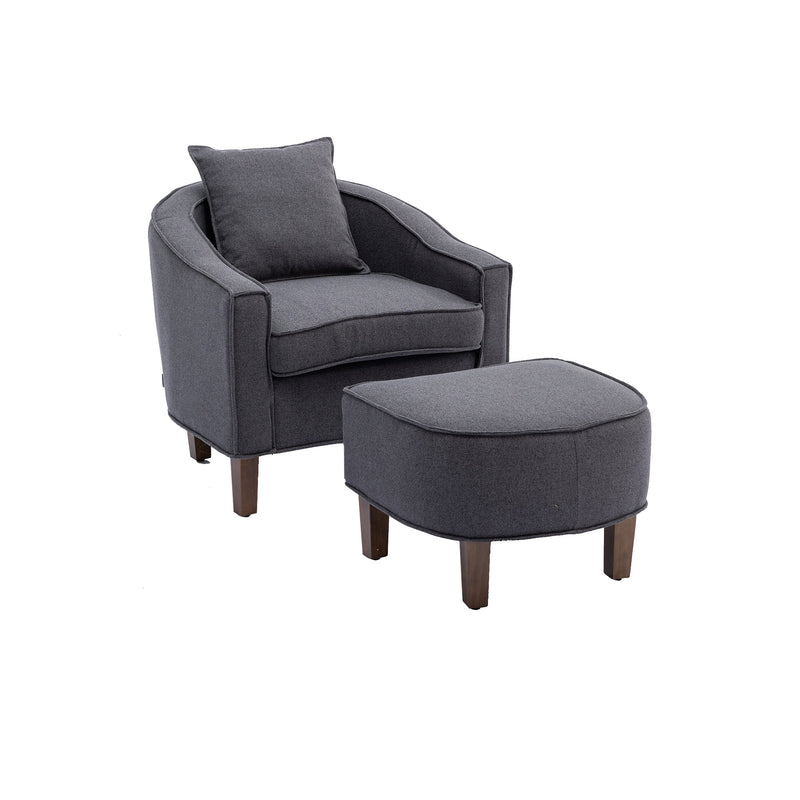 Accent Chair with Ottoman, Mid Century Modern Barrel Chair Upholstered Club Tub Round Arms Chair for Living Room