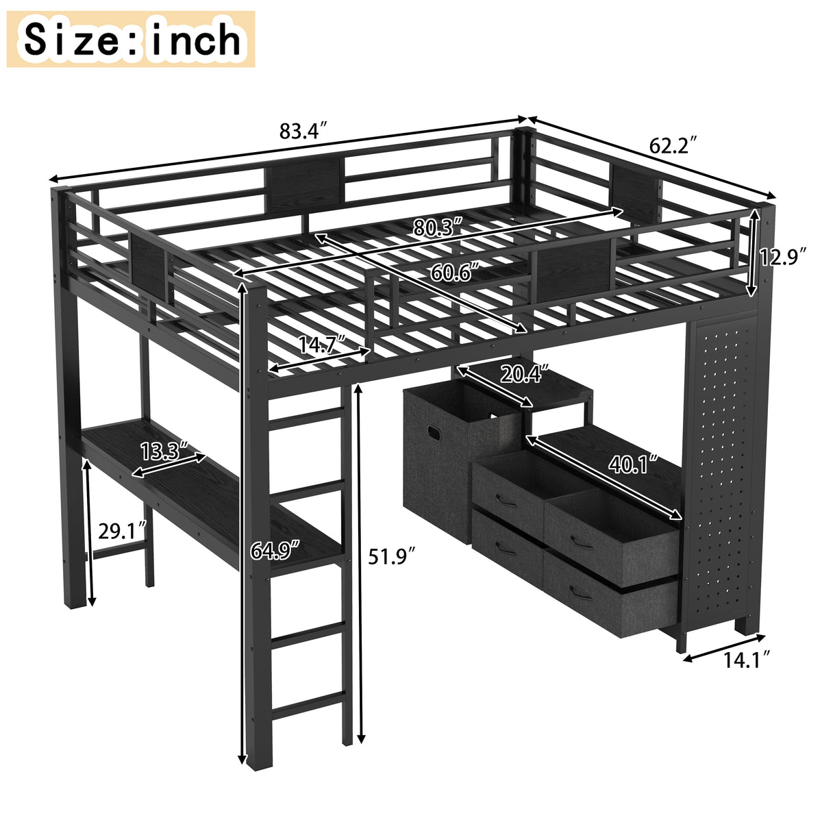 Queen Size Loft Bed with Desk & Shelves, photo 10 of 10