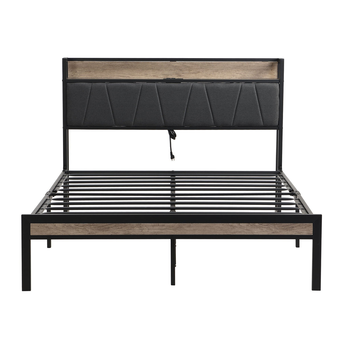 Modern Bed Frame With LED Lights, Upholstered Headboard, USB Charging, photo 9 of 16