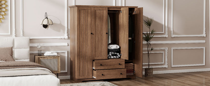 4 Door Wardrobe Armoire Closet with 2 Drawers, Brown