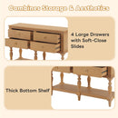 Console Table With 4 Soft Close Drawers, Thick Bottom Shelf For Living Room - Natural by HouseOfZazla