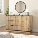 Modern 6 Drawer Cabinet With Metal Rounded Corners And Exquisite Handles Multi Functional Storage - Natural Wood by HouseOfZazla