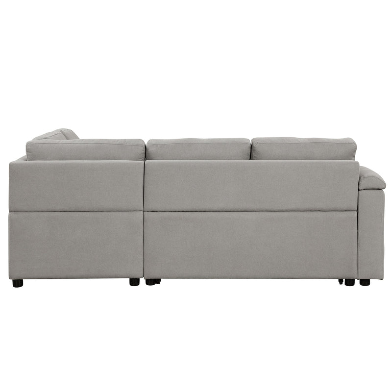 87.4" L-shape Sofa Bed Pull-out Sleeper Sofa with Wheels, USB Ports, Power Sockets for Living Room, Grey